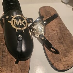 Michael Kors Black Sandals with Gold Emblem
